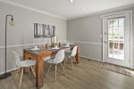 Modern farmhouse dining table, comfortably sits six